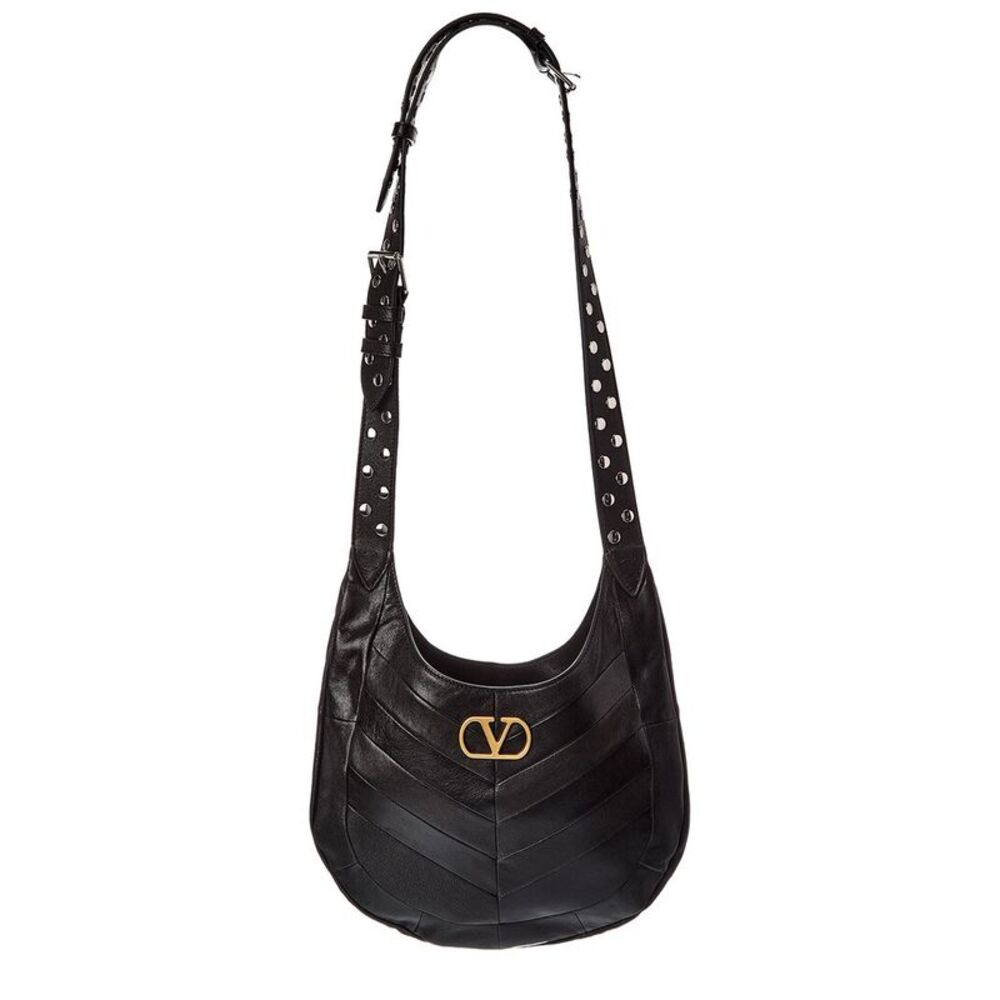 Valentino Vlogo Leather Hobo Bag, Black